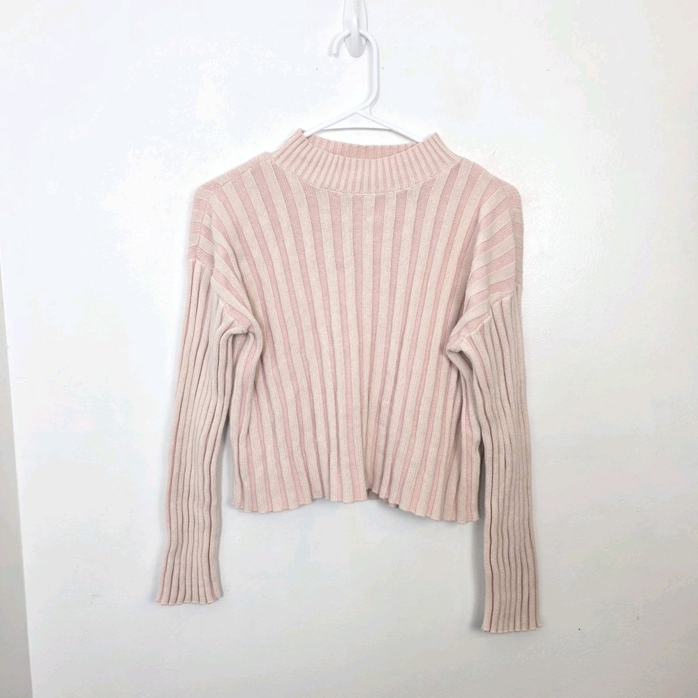Nordstrom Light Pink Ribbed Cute Dainty Feminine Cotton Soft Girl Sweater Size L